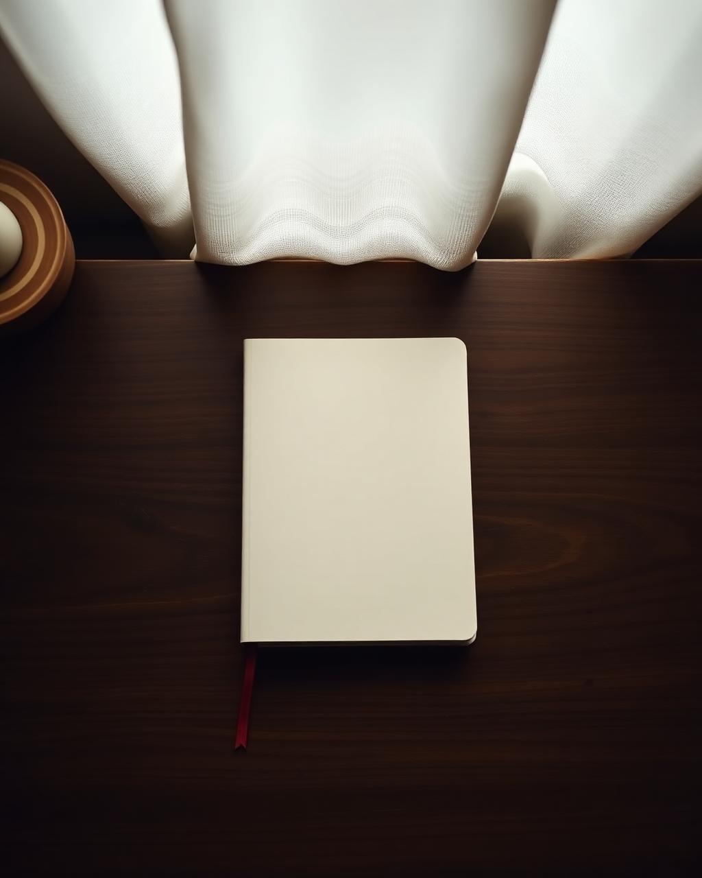 Caderno de anotações em mesa de madeira escura